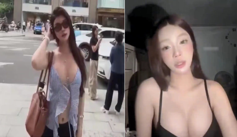 2 chị em cùng há miệng để a bắn tinh vào mặt